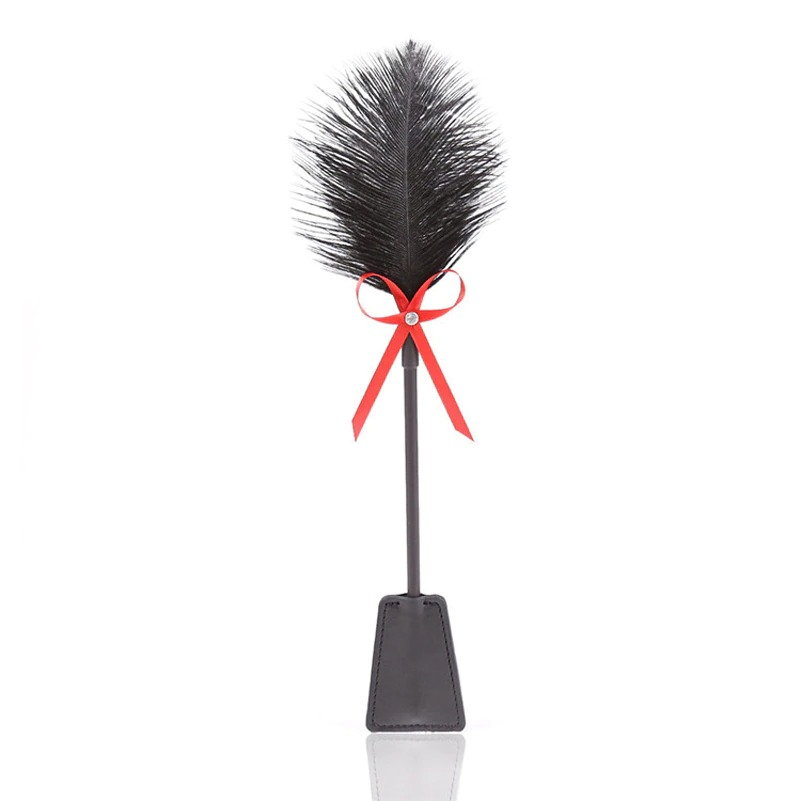 Black PU Leather BDSM Whip With Feather And Bow / Unisex Erotic Sex Toy For Games - EVE's SECRETS