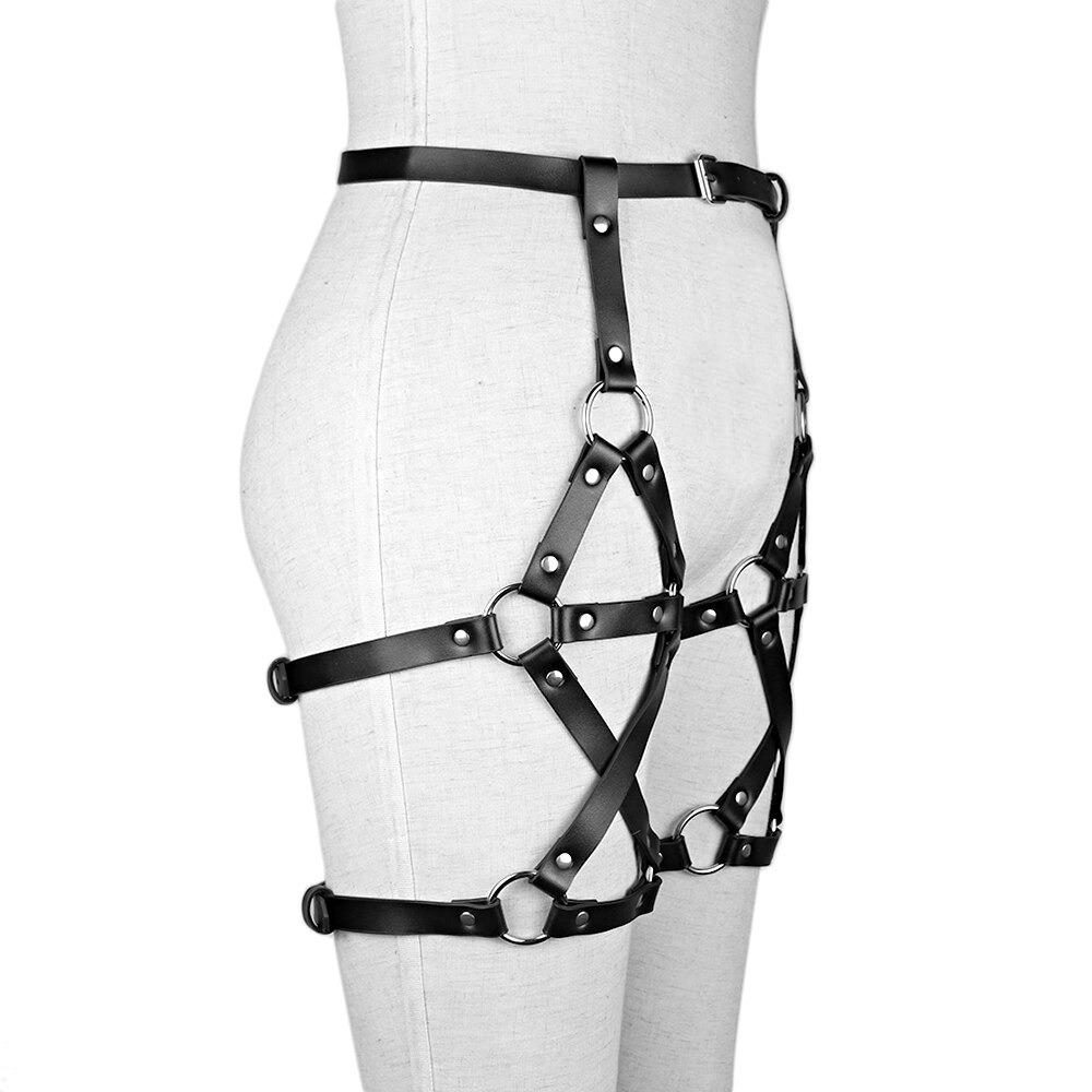 Black PU Leather Bondage BDSM Leg Garter / Women's Erotic Thigh Belts / Sexy Body Harness - EVE's SECRETS