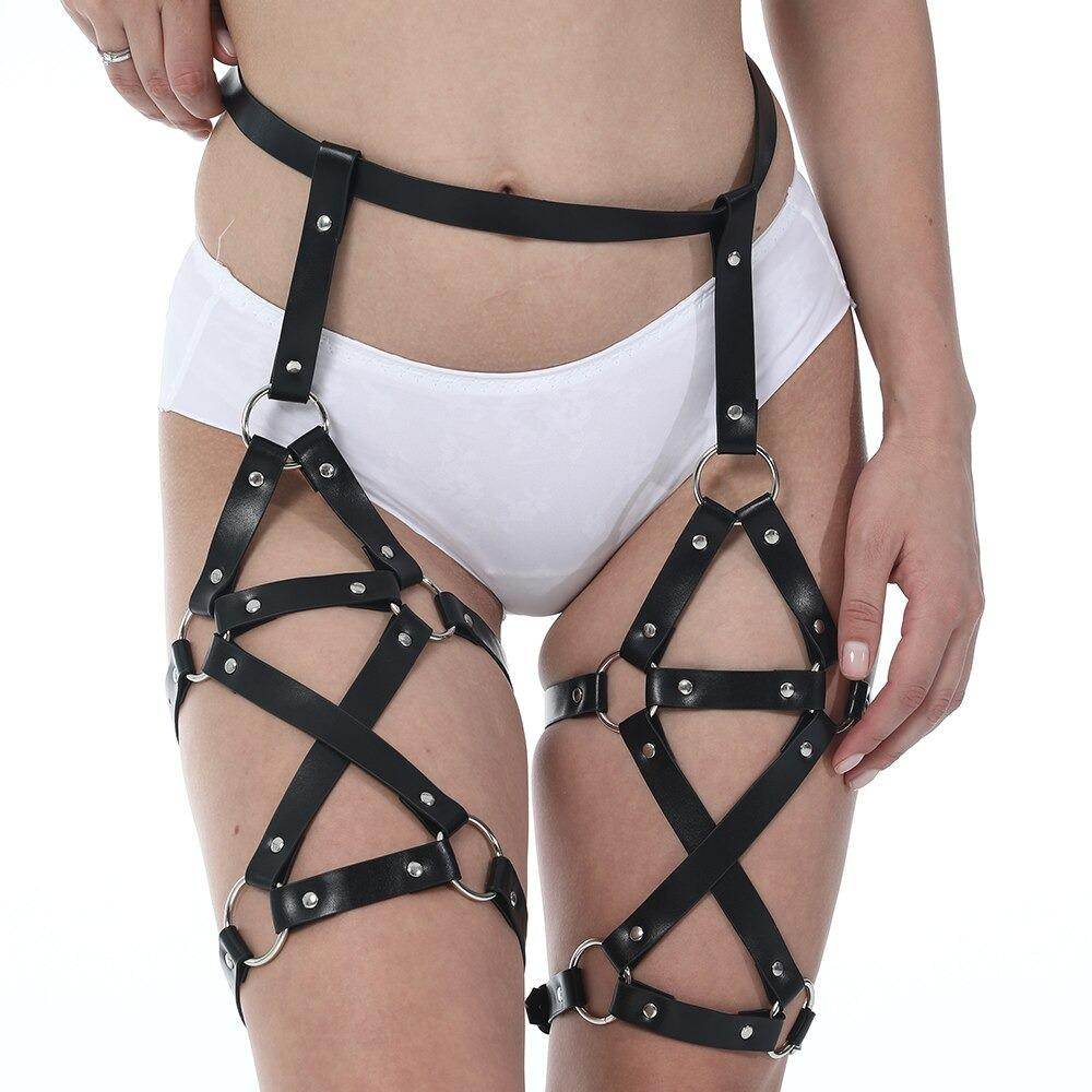 Black PU Leather Bondage BDSM Leg Garter / Women's Erotic Thigh Belts / Sexy Body Harness - EVE's SECRETS