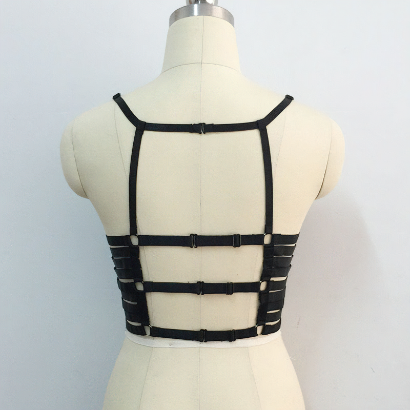 Black Strappy Cage Bra Body Harness / Crop Tops Accessories in Gothic Fetish Style - EVE's SECRETS
