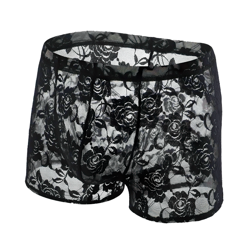 Men's Lace See Through Hollow Out Underwear / Sexy Male Transparent Boxer Shorts - EVE's SECRETS