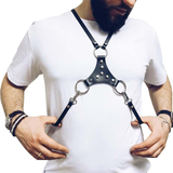 Body Faux Leather Bondage / Men Waist Harness Belt With Silver Chain / Black Straps with O-Ring - EVE's SECRETS