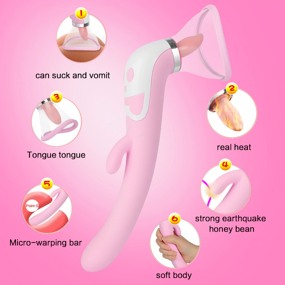 Clitoral Licking Warm Stimulator / Nipples Sucker / Heating Dildo Vibrator for Women - EVE's SECRETS