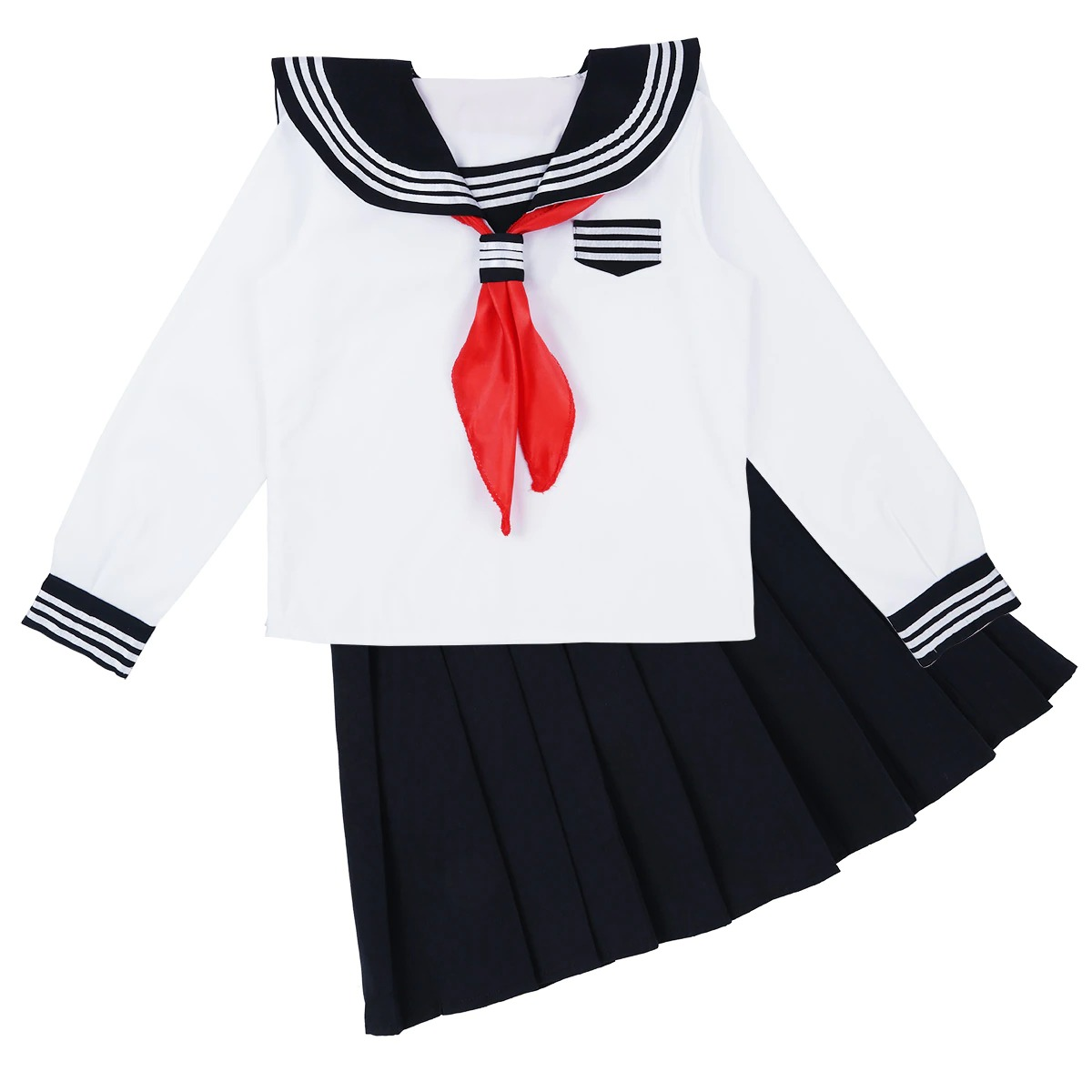 Cosplay Sailor Uniform Costume / Long Sleeve Shirt With Pleated Skirt And Neckerchief - EVE's SECRETS