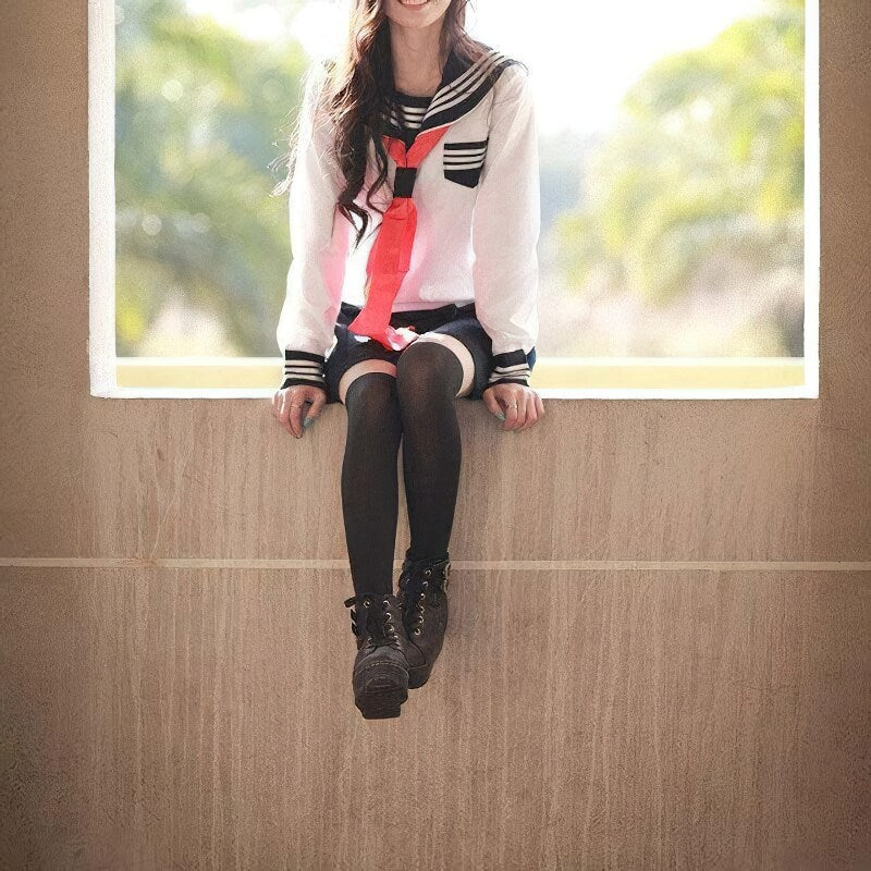 Cosplay Sailor Uniform Costume / Long Sleeve Shirt With Pleated Skirt And Neckerchief - EVE's SECRETS