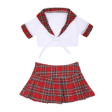 Cosplay School Girl Costume / Crop Top With Plaid Mini Skirt / Role-Play Sexy Set For Women - EVE's SECRETS