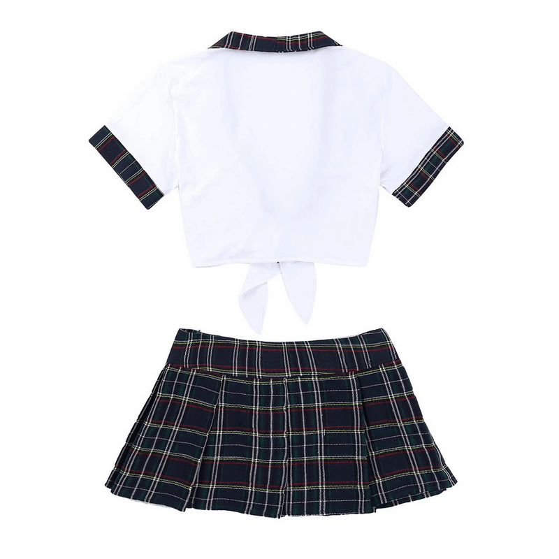 Cosplay School Girl Costume / Crop Top With Plaid Mini Skirt / Role-Play Sexy Set For Women - EVE's SECRETS
