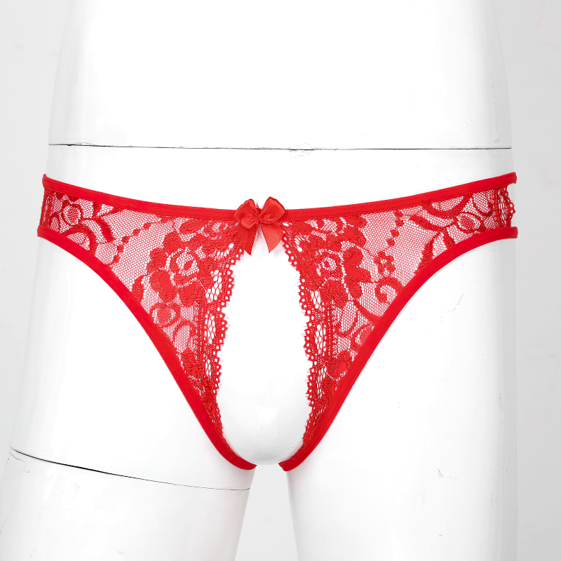 Crotchless T-back Gay Panties With Floral Prind and Lace / Hollow Out Homme Thong Male Underpants - EVE's SECRETS