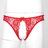Crotchless T-back Gay Panties With Floral Prind and Lace / Hollow Out Homme Thong Male Underpants - EVE's SECRETS