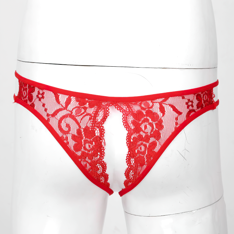 Crotchless T-back Gay Panties With Floral Prind and Lace / Hollow Out Homme Thong Male Underpants - EVE's SECRETS
