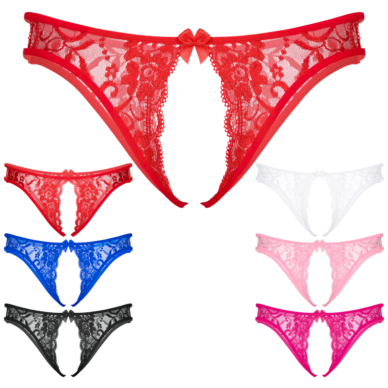Crotchless T-back Gay Panties With Floral Prind and Lace / Hollow Out Homme Thong Male Underpants - EVE's SECRETS