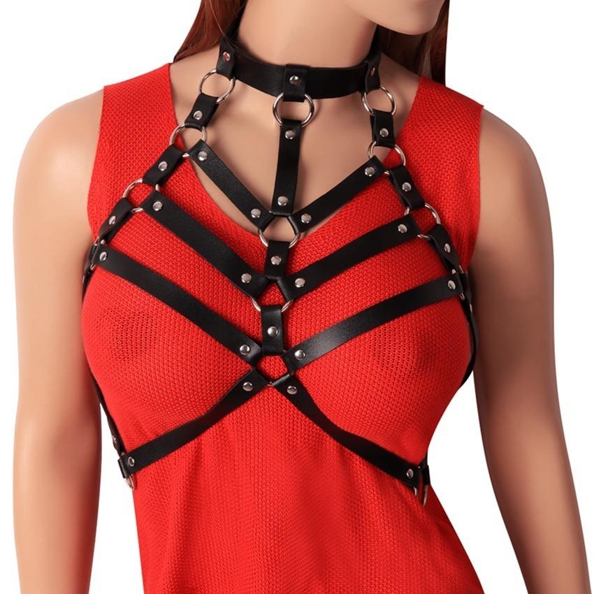 Cupless PU Leather Body Harness / Female Hollow Out Bondage Garter Belt / Halloween Rave Outfits - EVE's SECRETS