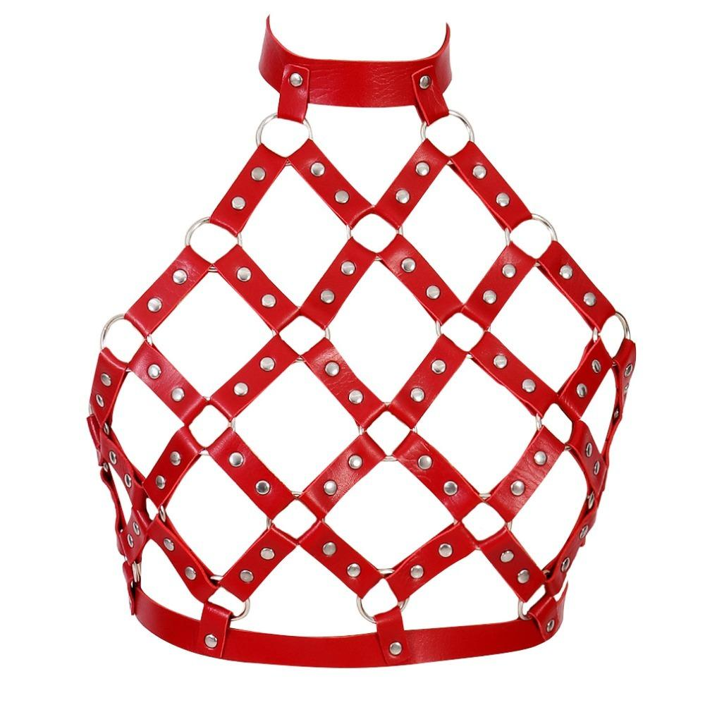 Cupless Women PU Leather Body Harness / Hollow Out Bondage Garter Belt / Fetish Halloween Outfits - EVE's SECRETS