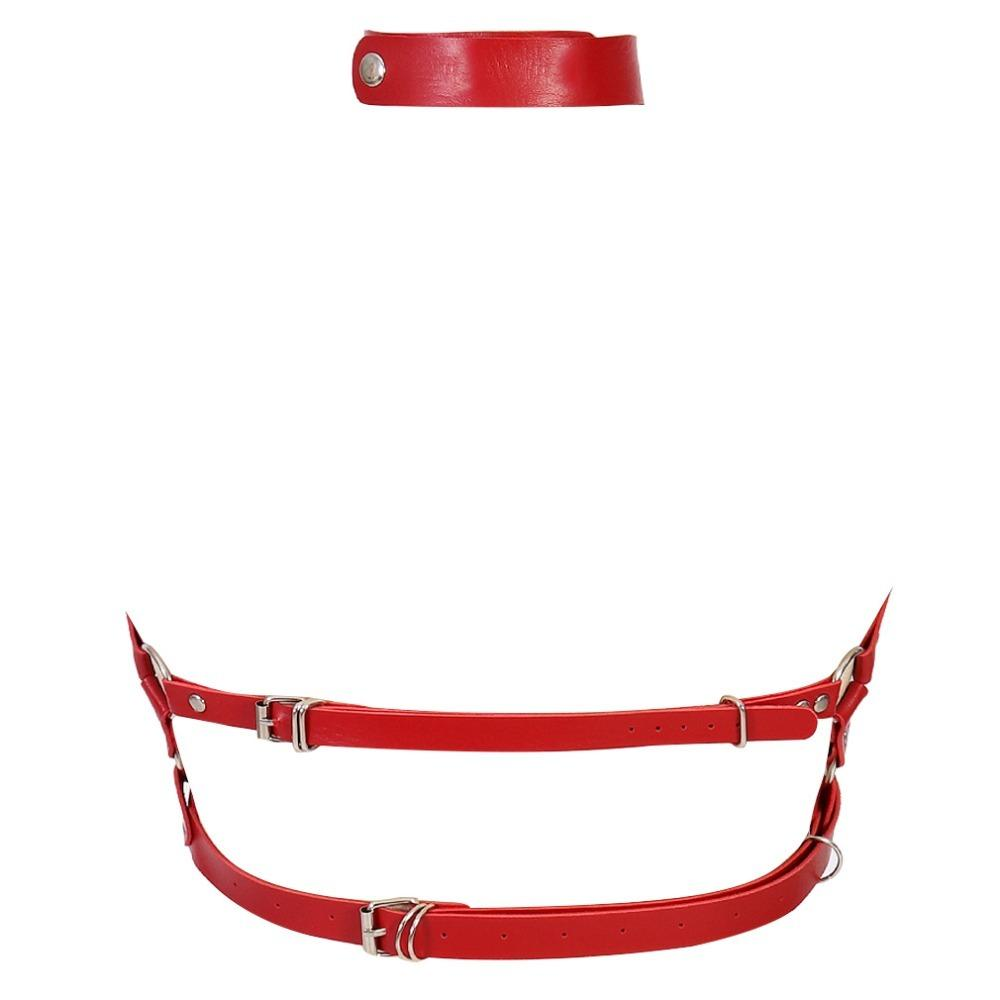 Cupless Women PU Leather Body Harness / Hollow Out Bondage Garter Belt / Fetish Halloween Outfits - EVE's SECRETS