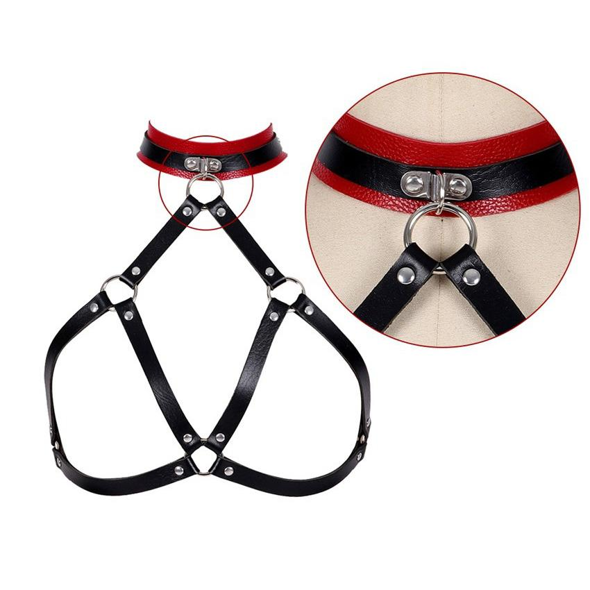 Cupless Women PU Leather Body Harness / Hollow Out Bondage Garter Belt / Fetish Rave Outfits - EVE's SECRETS