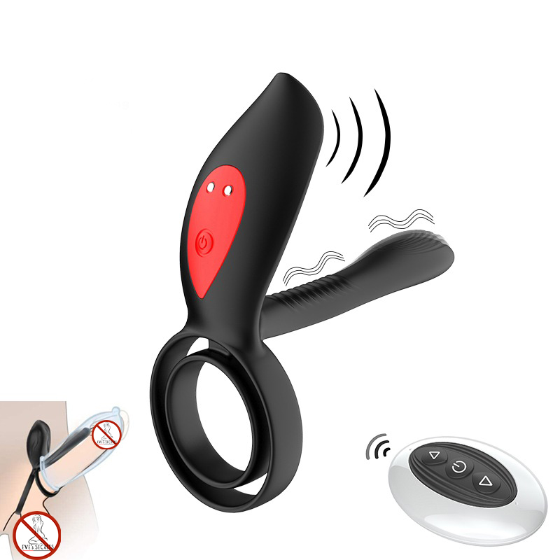 Delay Ejaculation Penis Vibrator With Double Cock Ring / Nipples Massager for Men / Adult Sex Toys - EVE's SECRETS