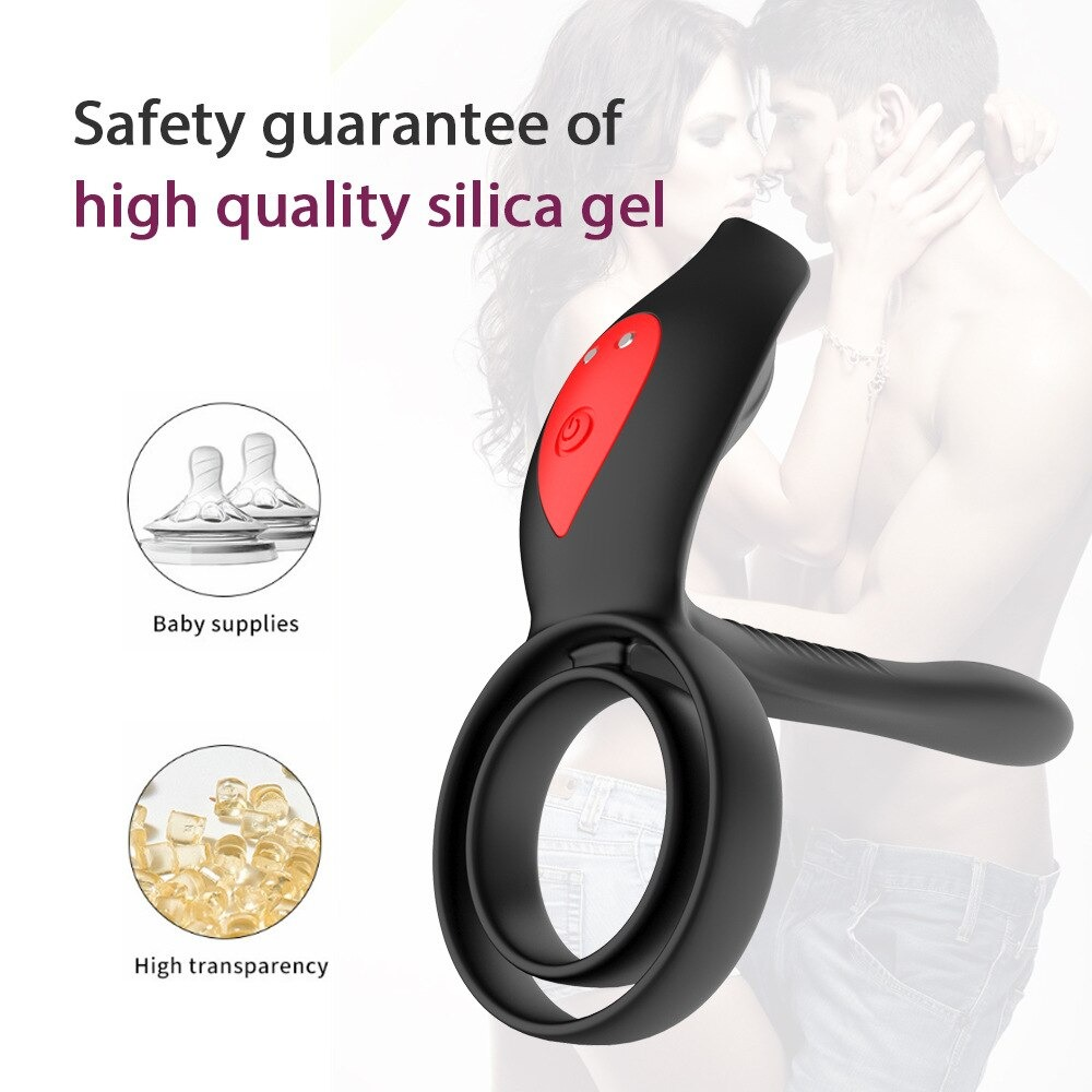 Delay Ejaculation Penis Vibrator With Double Cock Ring / Nipples Massager for Men / Adult Sex Toys - EVE's SECRETS