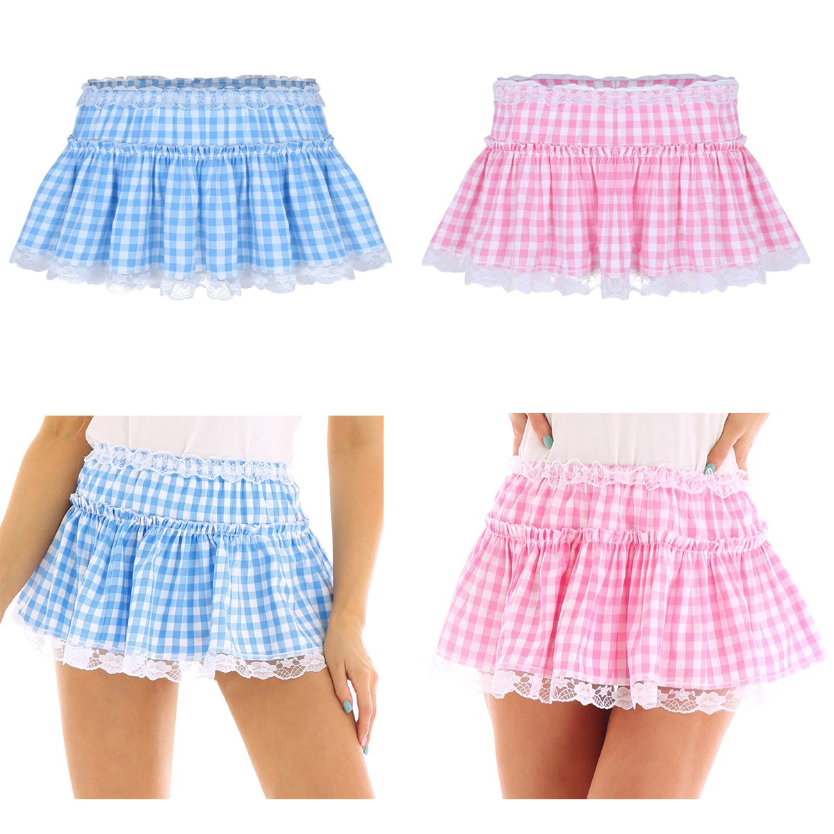 Elastic Waistband Short Skirt with Lace / Sexy Pleated A-Line Mini Skirt - EVE's SECRETS