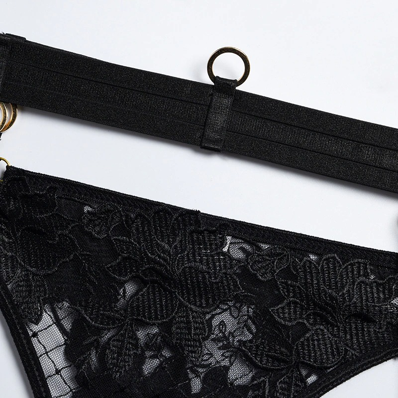 Erotic Black Lace Lingerie Set / Underwire Bras with Panties & Garters / Sexy Underwear of 4-Pieces - EVE's SECRETS