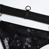 Erotic Black Lace Lingerie Set / Underwire Bras with Panties & Garters / Sexy Underwear of 4-Pieces - EVE's SECRETS