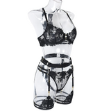Erotic Black Lace Lingerie Set / Underwire Bras with Panties & Garters / Sexy Underwear of 4-Pieces - EVE's SECRETS