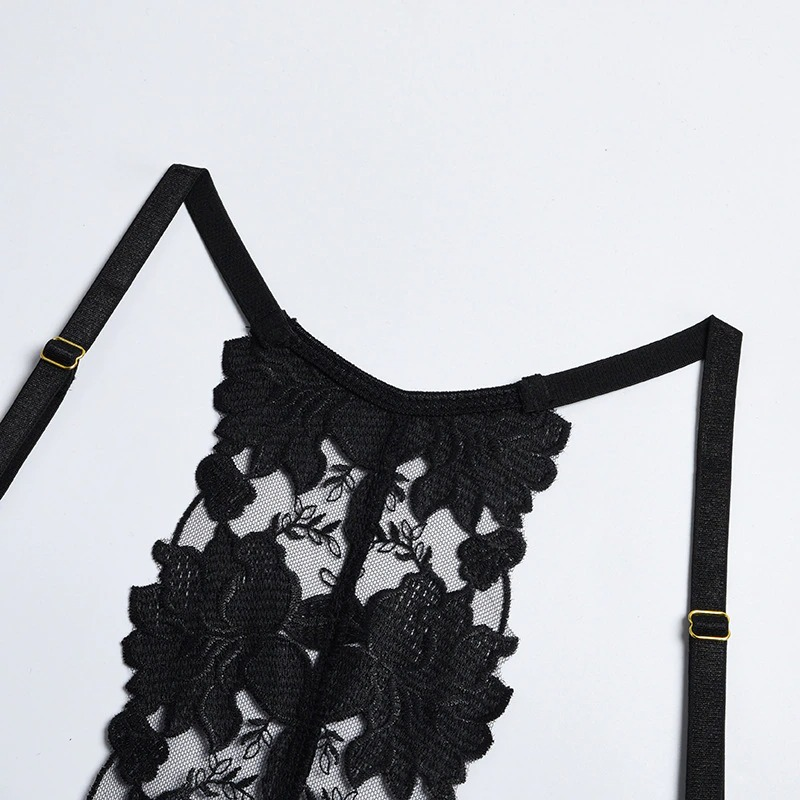 Erotic Black Lace Lingerie Set / Underwire Bras with Panties & Garters / Sexy Underwear of 4-Pieces - EVE's SECRETS