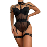 Erotic Female Halter Bodysuit / Fancy Transparent Lingerie With Garters / Sexy Body Outfits - EVE's SECRETS
