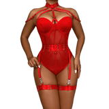 Erotic Female Halter Bodysuit / Fancy Transparent Lingerie With Garters / Sexy Body Outfits - EVE's SECRETS