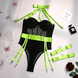 Erotic Female Halter Bodysuit / Fancy Transparent Lingerie With Garters / Sexy Body Outfits - EVE's SECRETS