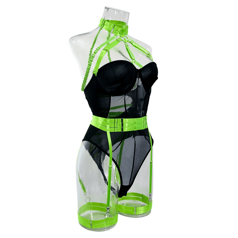 Erotic Female Halter Bodysuit / Fancy Transparent Lingerie With Garters / Sexy Body Outfits - EVE's SECRETS