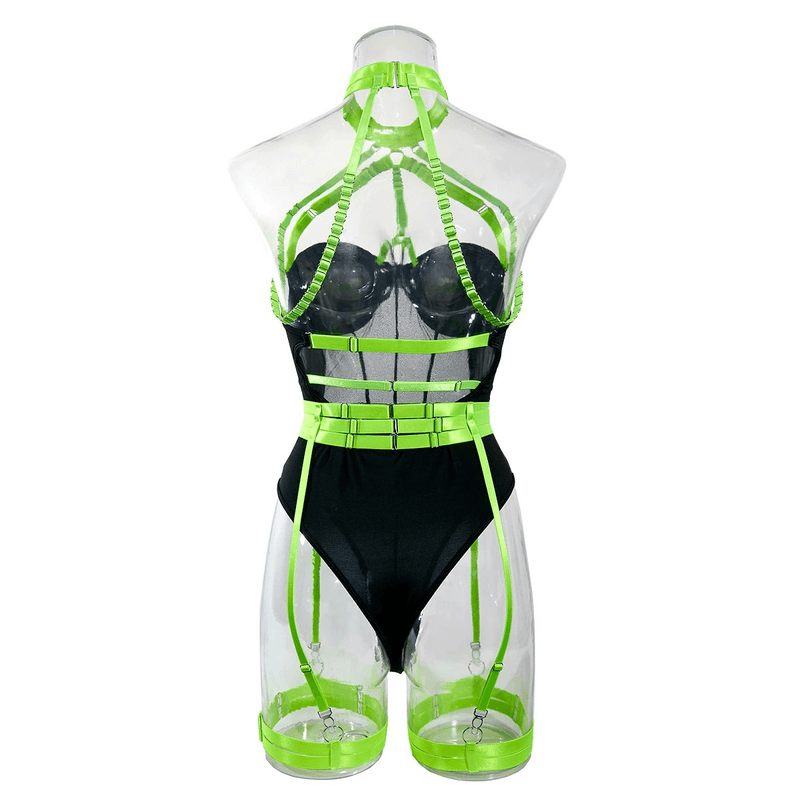 Erotic Female Halter Bodysuit / Fancy Transparent Lingerie With Garters / Sexy Body Outfits - EVE's SECRETS