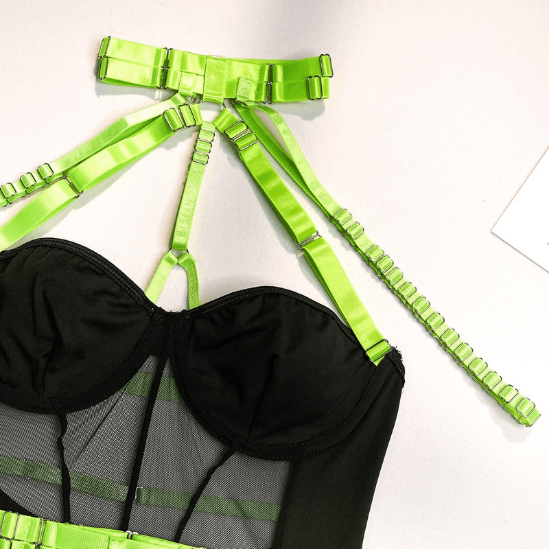 Erotic Female Halter Bodysuit / Fancy Transparent Lingerie With Garters / Sexy Body Outfits - EVE's SECRETS