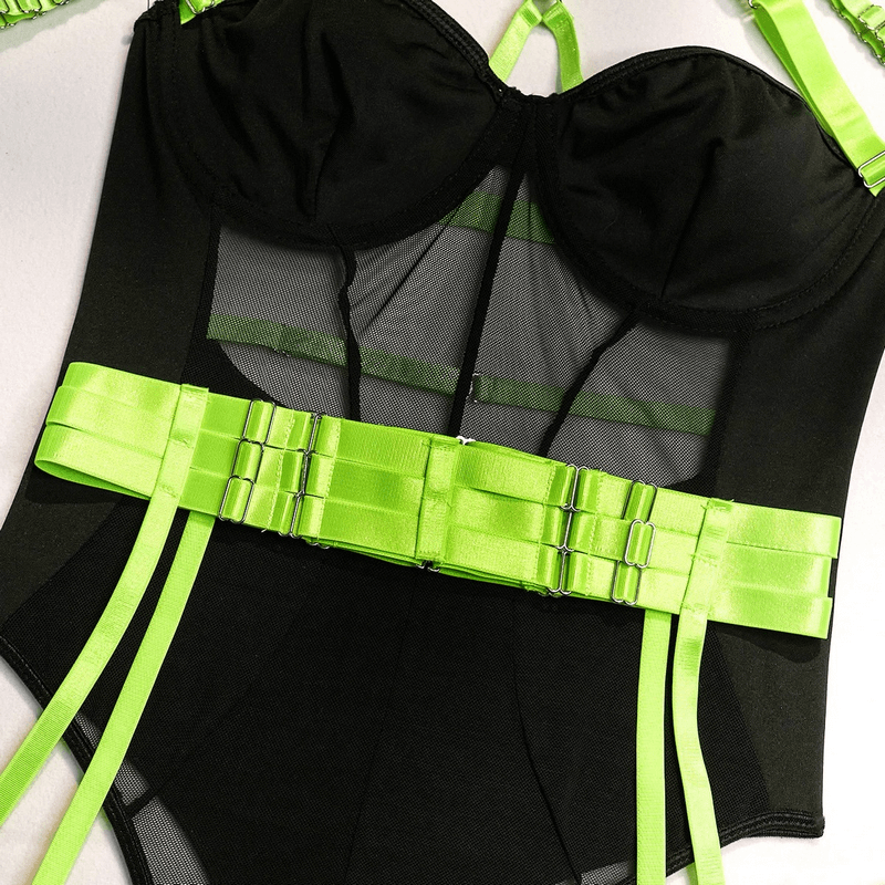 Erotic Female Halter Bodysuit / Fancy Transparent Lingerie With Garters / Sexy Body Outfits - EVE's SECRETS