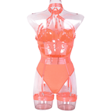 Erotic Female Halter Bodysuit / Fancy Transparent Lingerie With Garters / Sexy Body Outfits - EVE's SECRETS
