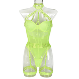 Erotic Female Halter Bodysuit / Fancy Transparent Lingerie With Garters / Sexy Body Outfits - EVE's SECRETS