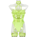 Erotic Female Halter Bodysuit / Fancy Transparent Lingerie With Garters / Sexy Body Outfits - EVE's SECRETS