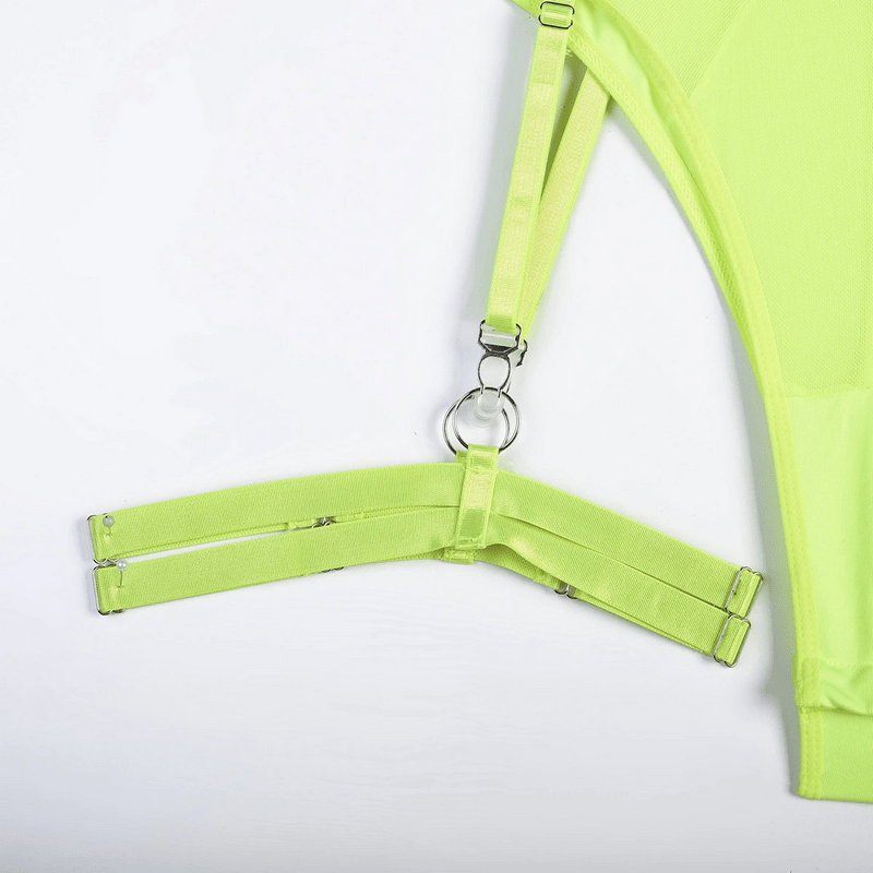 Erotic Female Halter Bodysuit / Fancy Transparent Lingerie With Garters / Sexy Body Outfits - EVE's SECRETS