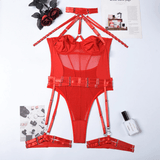 Erotic Female Halter Bodysuit / Fancy Transparent Lingerie With Garters / Sexy Body Outfits - EVE's SECRETS