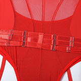 Erotic Female Halter Bodysuit / Fancy Transparent Lingerie With Garters / Sexy Body Outfits - EVE's SECRETS
