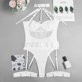 Erotic Female Halter Bodysuit / Fancy Transparent Lingerie With Garters / Sexy Body Outfits - EVE's SECRETS