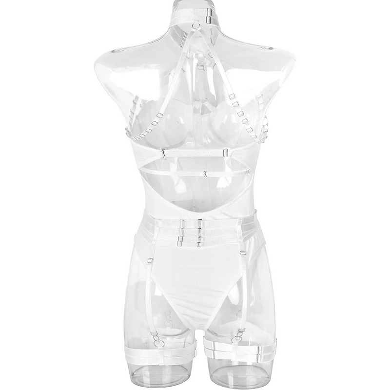 Erotic Female Halter Bodysuit / Fancy Transparent Lingerie With Garters / Sexy Body Outfits - EVE's SECRETS