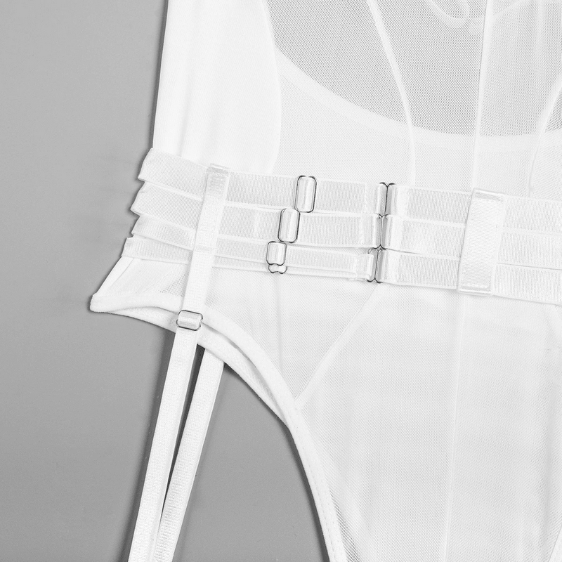 Erotic Female Halter Bodysuit / Fancy Transparent Lingerie With Garters / Sexy Body Outfits - EVE's SECRETS
