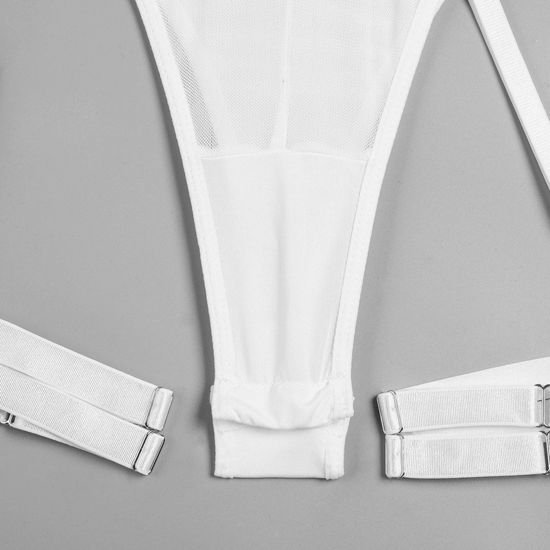 Erotic Female Halter Bodysuit / Fancy Transparent Lingerie With Garters / Sexy Body Outfits - EVE's SECRETS