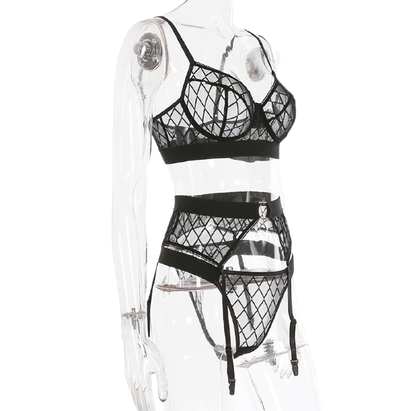 Erotic Female Plaid Lingerie Underwear / Transparent Lace Brief Bra and Panty Sets - EVE's SECRETS