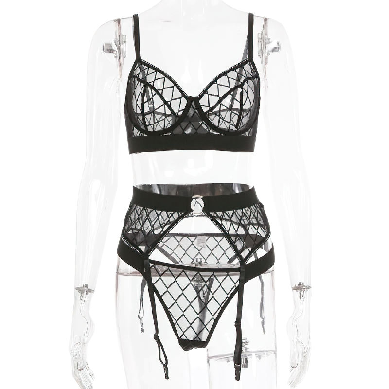 Erotic Female Plaid Lingerie Underwear / Transparent Lace Brief Bra and Panty Sets - EVE's SECRETS
