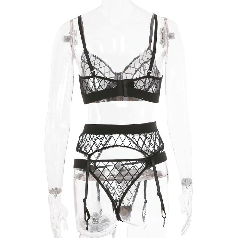 Erotic Female Plaid Lingerie Underwear / Transparent Lace Brief Bra and Panty Sets - EVE's SECRETS