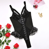 Erotic Lace Bodysuit with Ruffled for Women / Sexy Black Lingerie with Front Closure - EVE's SECRETS