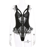 Erotic Lace Bodysuit with Ruffled for Women / Sexy Black Lingerie with Front Closure - EVE's SECRETS
