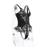 Erotic Lace Bodysuit with Ruffled for Women / Sexy Black Lingerie with Front Closure - EVE's SECRETS