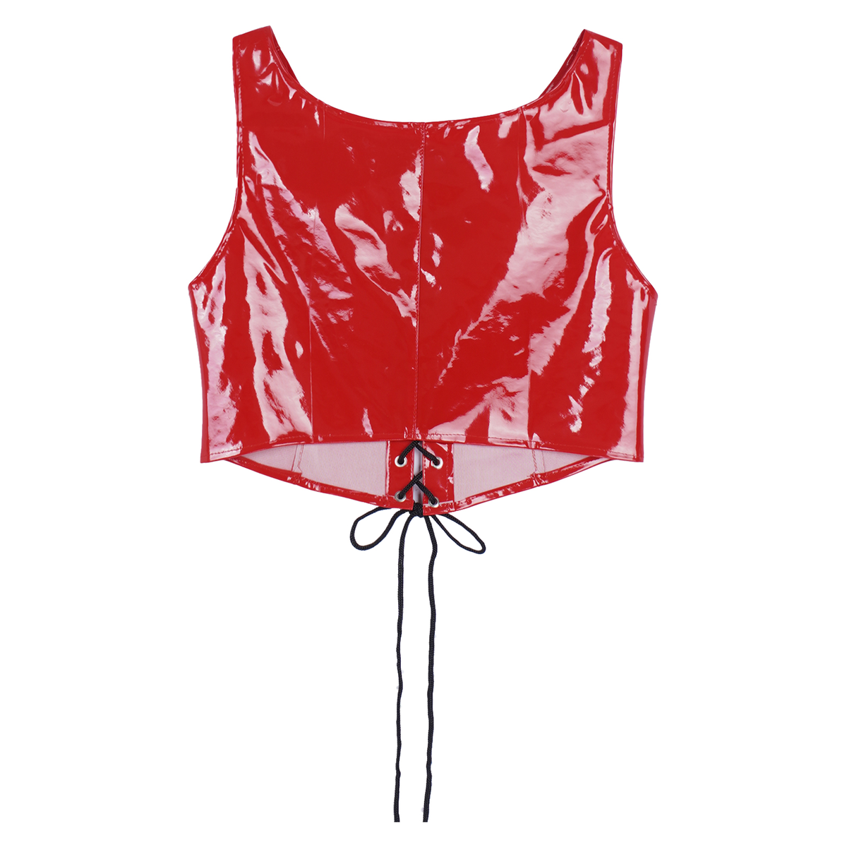 Erotic Ladies Latex Crop Top with Lace-up / Wetlook Patent Leather Corset / Sexy Vest Tank - EVE's SECRETS